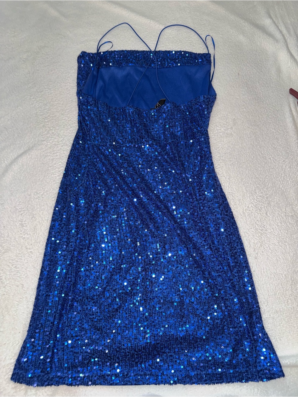 Windsor Royal Blue Sequin Spaghetti Strap Prom Dress - Picture 3 of 4